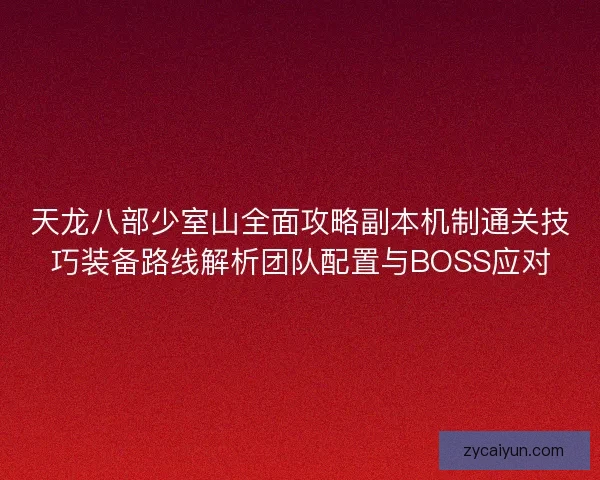 天龙八部少室山全面攻略副本机制通关技巧装备路线解析团队配置与BOSS应对