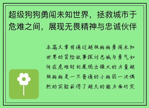 超级狗狗勇闯未知世界，拯救城市于危难之间，展现无畏精神与忠诚伙伴的力量